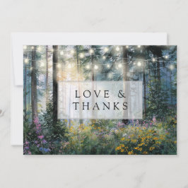 Forest String Lights Floral Rustic Wedding Photo Dankeskarte