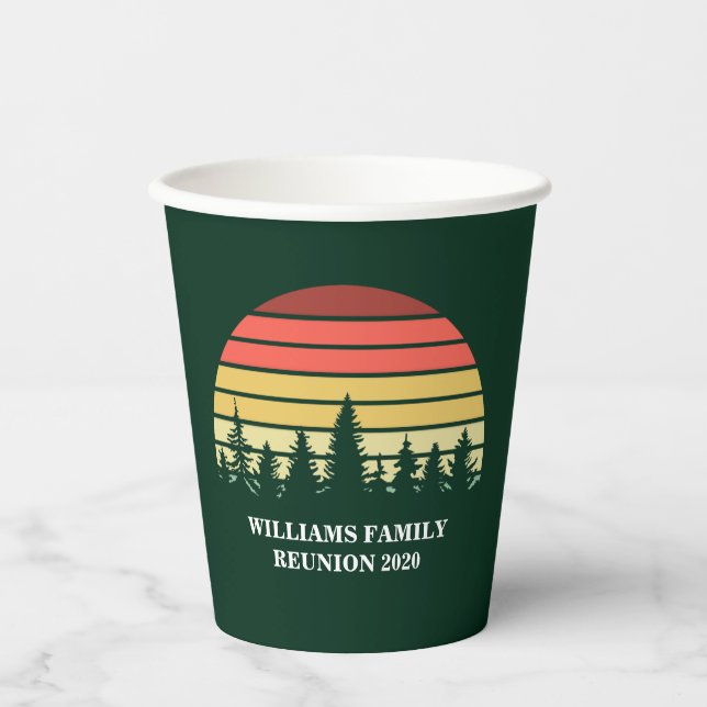 Forest Sunset Camping Trip Custom Family Wiederseh Pappbecher (Vorderseite)