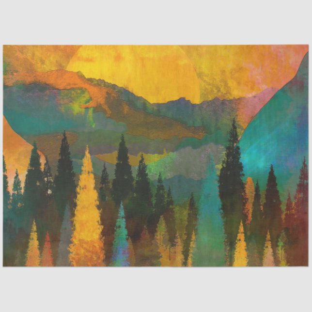 Forest Sunset Watercolor Decoupage Seidenpapier (Vorderseite)