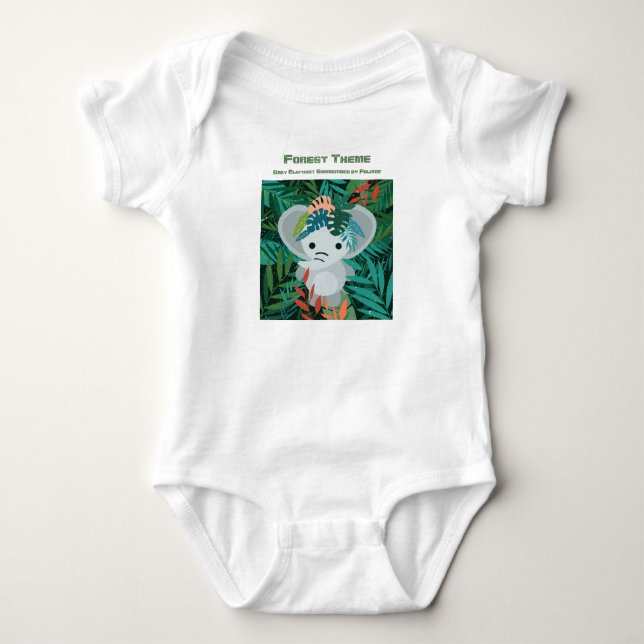 Forest Theme Baby Elephant umgeben von Foliage Strampler (Vorderseite)