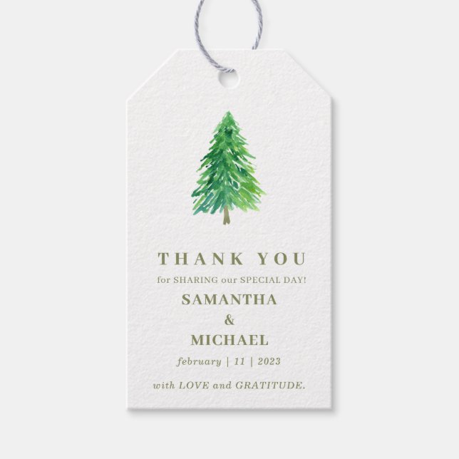 Forest Tree Blume Classic Wedding Vielen Dank Geschenkanhänger (Vorderseite)