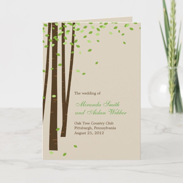 Forest Trees Wedding Program Card - Green Programm (Vorderseite)