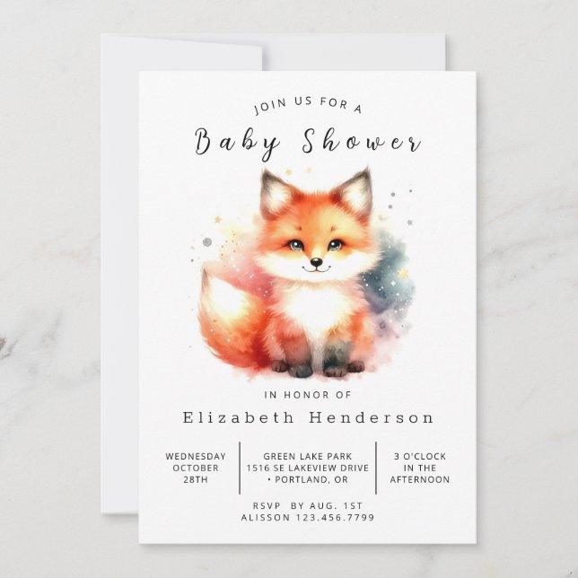 Forest Vibes Decor Fox Babydusche Einladung (Vorderseite)