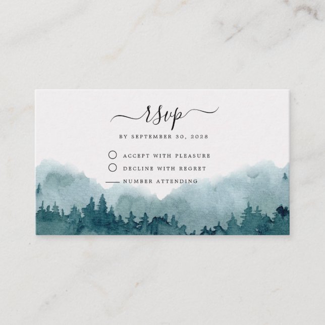 Forest Watercolor Wedding RSVP Begleitkarte (Vorderseite)