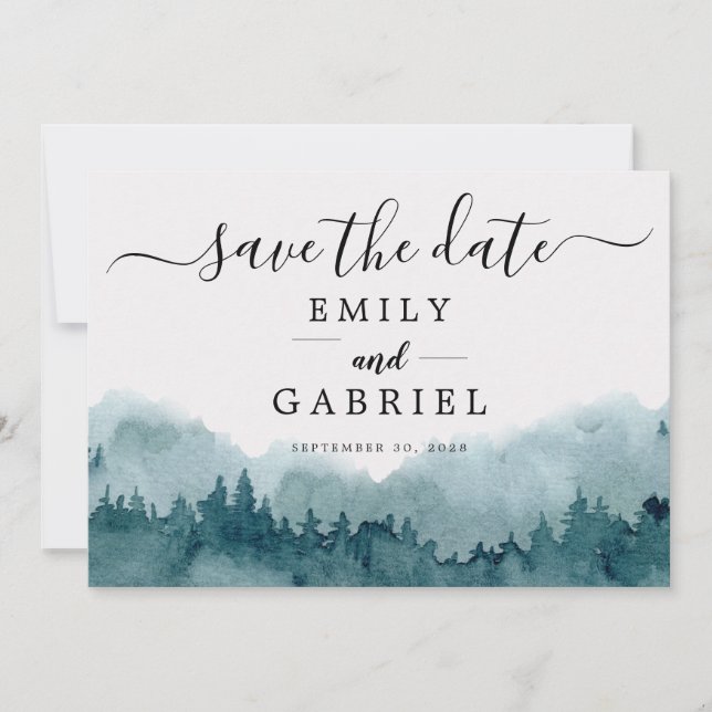 Forest Watercolor Wedding Save The Date (Vorderseite)
