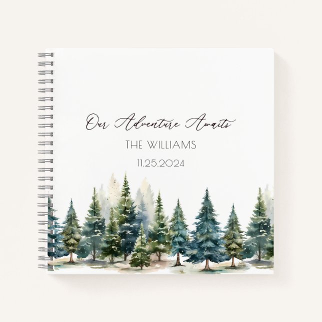 Forest Wedding Guest Green Book Pine Trees Notizbuch (Vorderseite)