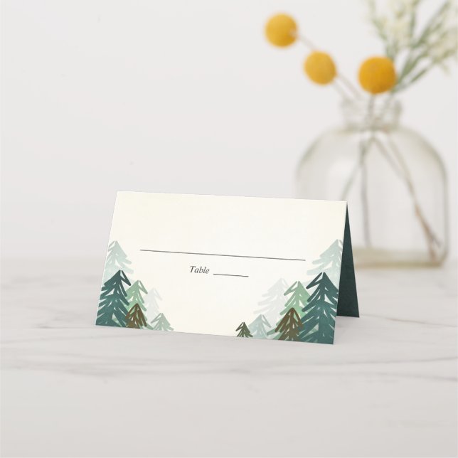Forest Wedding Platzkarte Rustic Pine Evergreen (Vorderseite)
