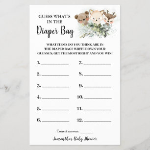 Forest Whats in the Diaper Bag Shower Game Card Flyer