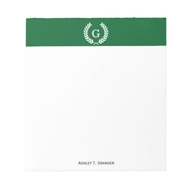 Forest White Wheat Laurel Wreath Initial Monogram Notizblock (Vorderseite)