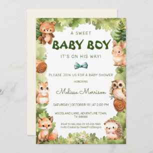 Forest Wild Animals Baby Boy Dusche Einladung