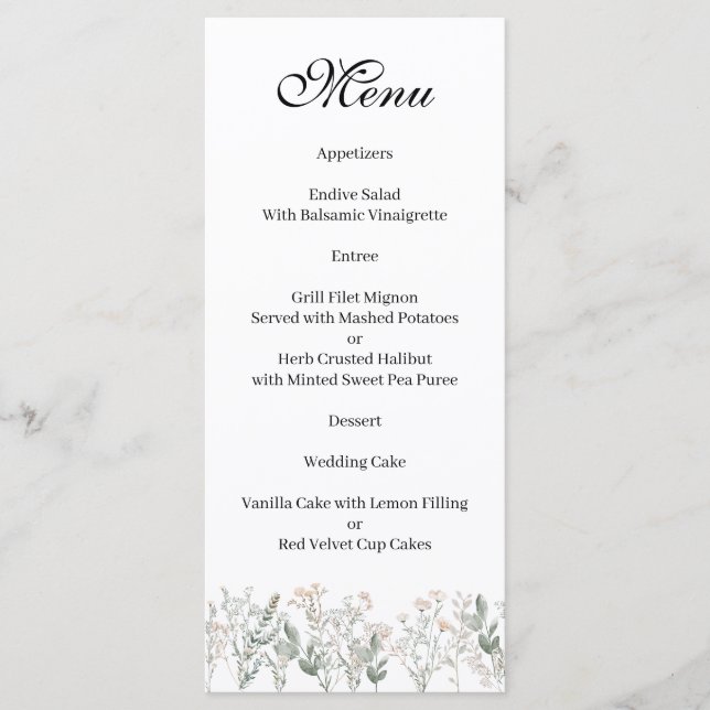 Forest Wildflowers Menu Menükarte (Vorderseite)