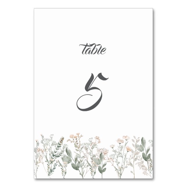 Forest Wildflowers Table Number Card Tischnummer (Vorderseite)