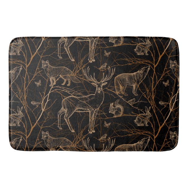 Forest Wildlife Animals Deer Bears Dark Nature Badematte (Vorderseite)