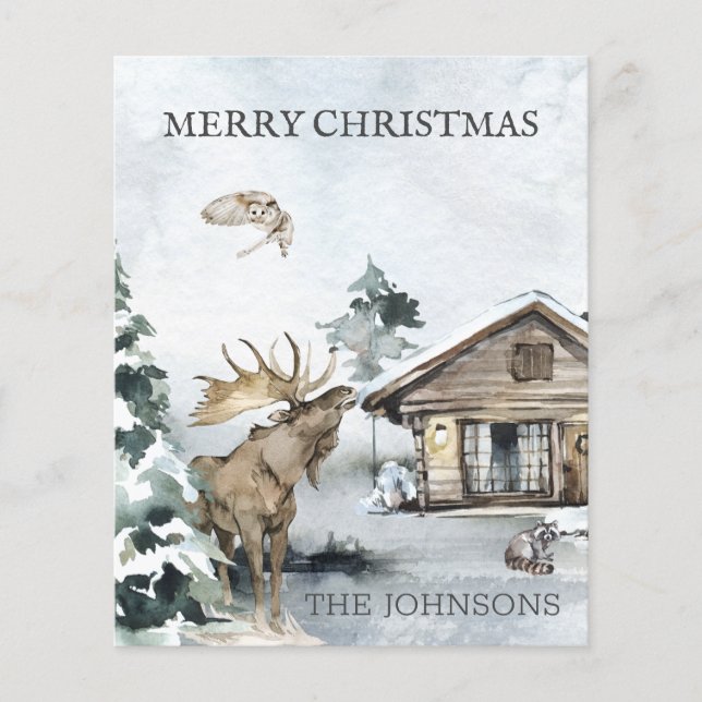 Forest Winter Woodland Kabine Budget Weihnachten (Vorderseite)