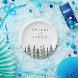 Forest Wintre Watercolor Wedding Pappteller