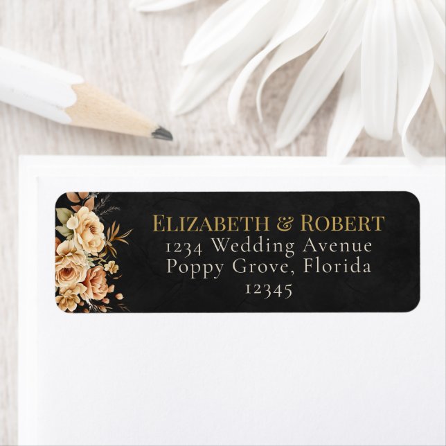 Forest Witch Black Floral Wedding Address Label (Insitu)