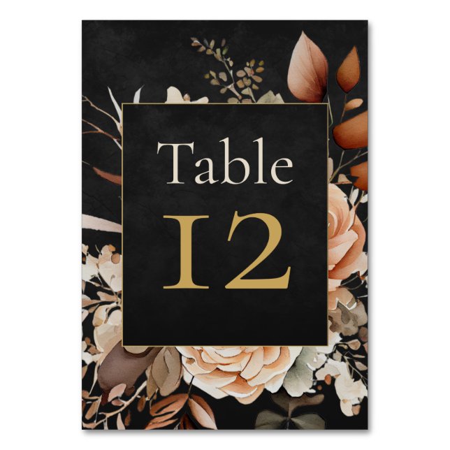 Forest Witch Black Floral Wedding Table Number Tischnummer (Vorderseite)