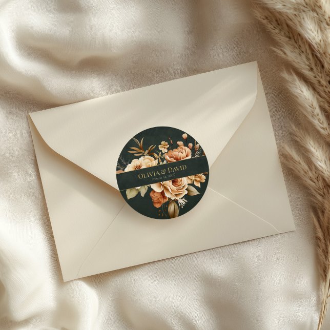 Forest Witch Green Floral Wedding Round Sticker (Forest Witch Green Floral Wedding Round Sticker on an elegant wedding envelope)