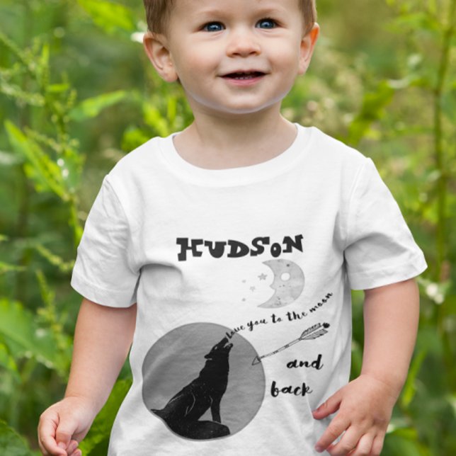 Forest Wolf Personalisierte LIEBE Sie zum Mond Baby T-shirt (Von Creator hochgeladen)