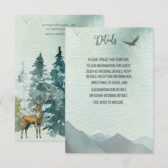 Forest Wonder Rustic Pine Wedding Details Card Karte (Vorne/Hinten)
