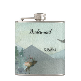 Forest Wonder Rustikale Pine Bridesmaid Hochzeit Flachmann