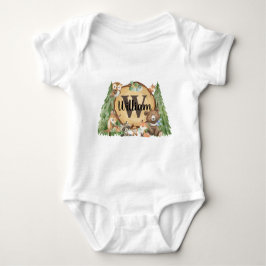Forest Woodland Animal Monogram Baby Boy Baby Strampler