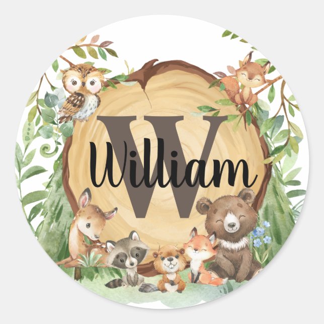Forest Woodland Animal Monogram Sticker (Vorderseite)