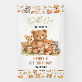 Forest Woodland Animals Wild One 1st Birthday Banner