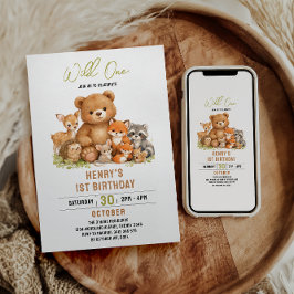 Forest Woodland Animals Wild One 1st Birthday Einladung