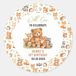 Forest Woodland Animals Wild One 1st Birthday Runder Aufkleber