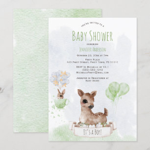 Forest Woodland Baby Dez Wasserfarbe Einladung