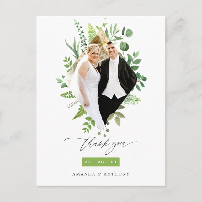 Forest Woodland Greenerity Wedding Foto Vielen Dan Postkarte (Vorderseite)