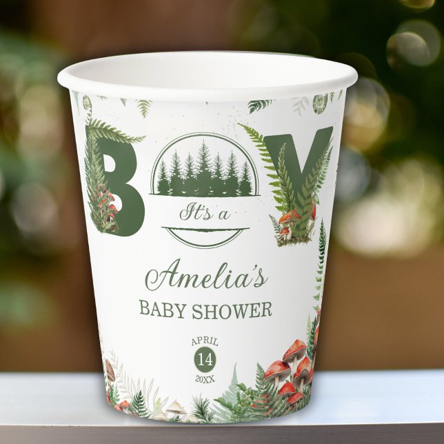 Forest Woodland Mushroom Baby Boy Shower  Pappbecher (Von Creator hochgeladen)