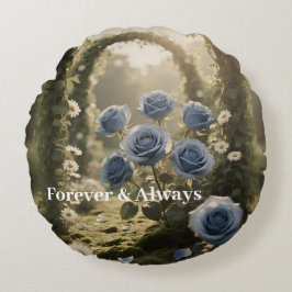 Forever & Always - Romantische blaue Rose Blumenge Rundes Kissen