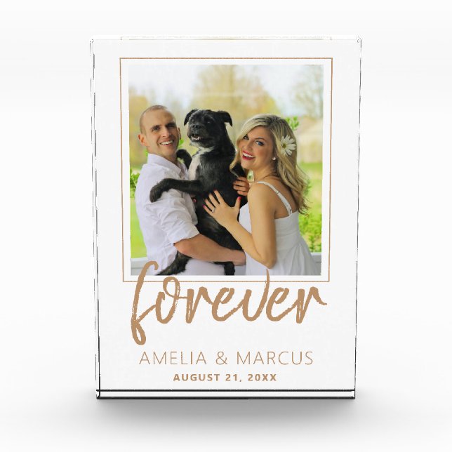Forever Elegant Golden Script Wedding Keepake Fotoblock (Vorderseite)