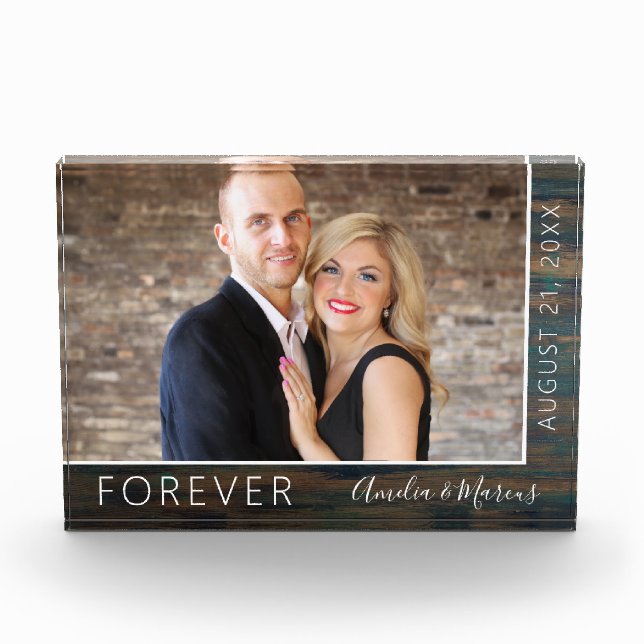 Forever Elegant Rustic Wood Script Hochzeit Fotoblock (Vorderseite)