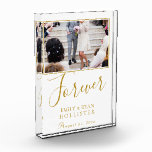 Forever Elegante Golden Script Hochzeit Fotoblock<br><div class="desc">Für immer Eleganter Golden Script Hochzeitblock Foto Block. Fügen Sie Ihr Lieblings-Foto in die Vorlage und personalisieren Sie mit Ihren Namen und Hochzeitsdatum.</div>