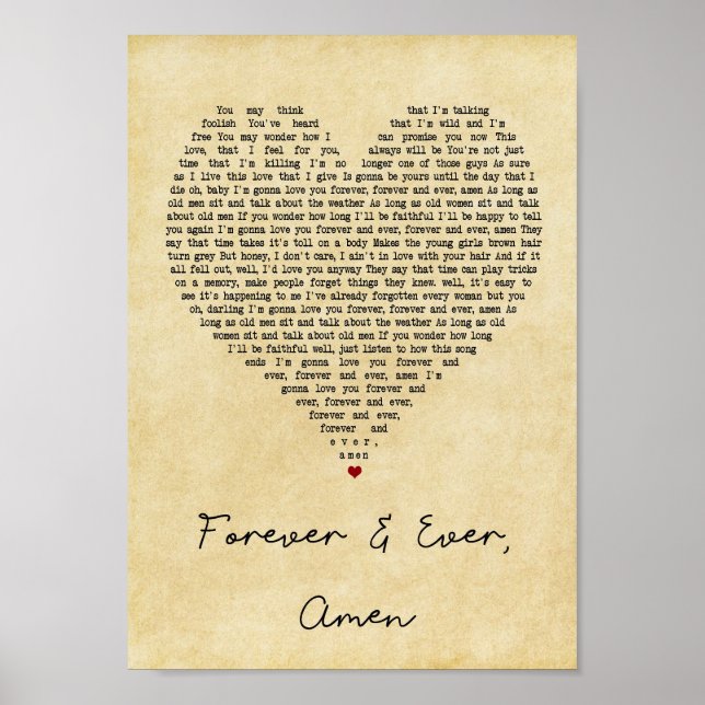 Forever & Ever Amen Vintag Heart Song Lyrik Print Poster (Vorne)