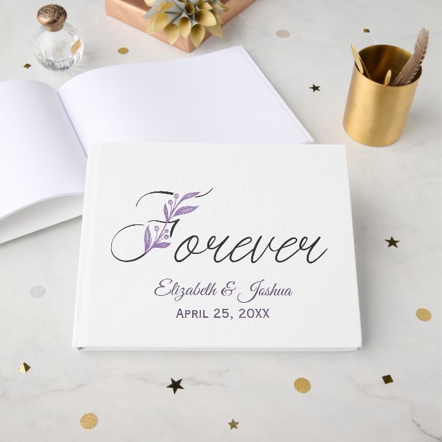 FOREVER Floral Text For Wedding Gästebuch (Vorderseite Offen)
