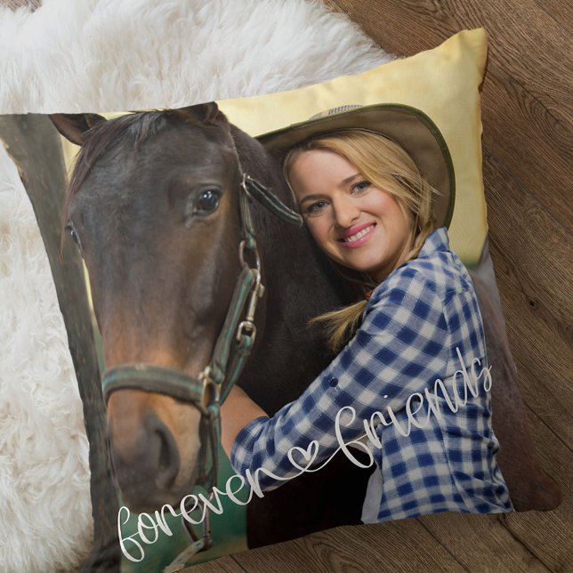 Forever Friends Square Foto Liebe Herz Typografie Kissen (Von Creator hochgeladen)