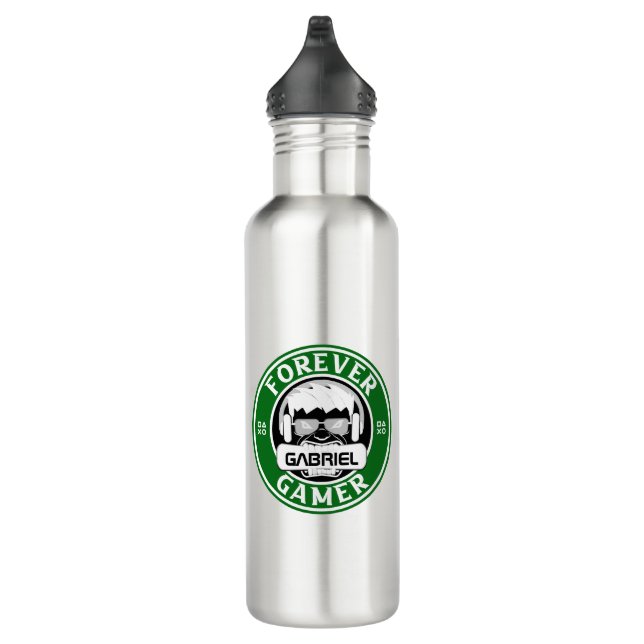 Forever Gamer, Personalisiert Name Print Edelstahlflasche (Rechts)