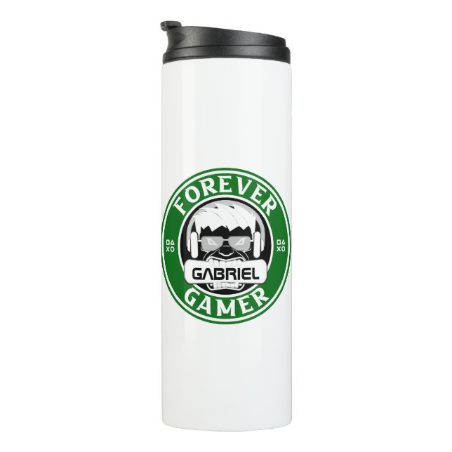 Forever Gamer, Personalisiert Name Print Thermosbecher (Nach rechts gedreht)