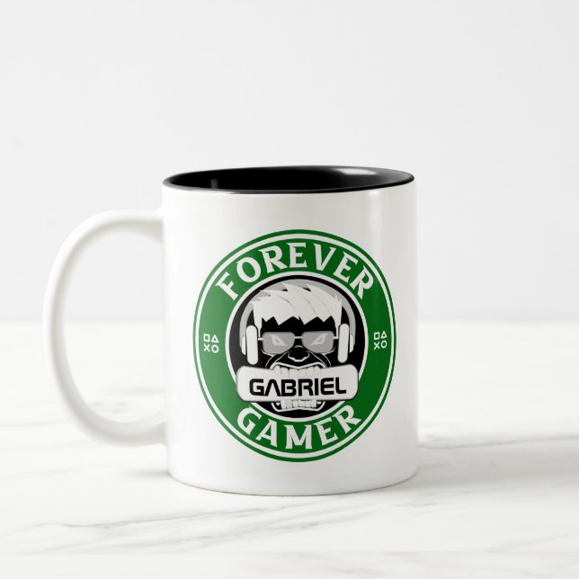 Forever Gamer, Personalisiert Name Print Zweifarbige Tasse (Links)