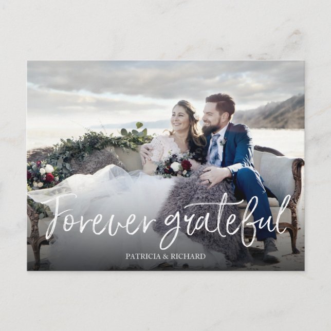 Forever Grateful Chic Wedding Danke Foto Postkarte (Vorderseite)