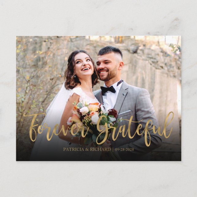 Forever Grateful Elegante Foto Hochzeit Vielen Dan Postkarte (Vorderseite)