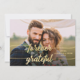 Forever Grateful Gold Calligrafy 2 Foto Hochzeit Dankeskarte
