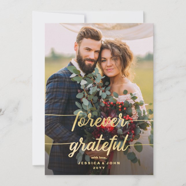 Forever Grateful Imitats Gold Foil 2 Foto Hochzeit Dankeskarte (Vorderseite)