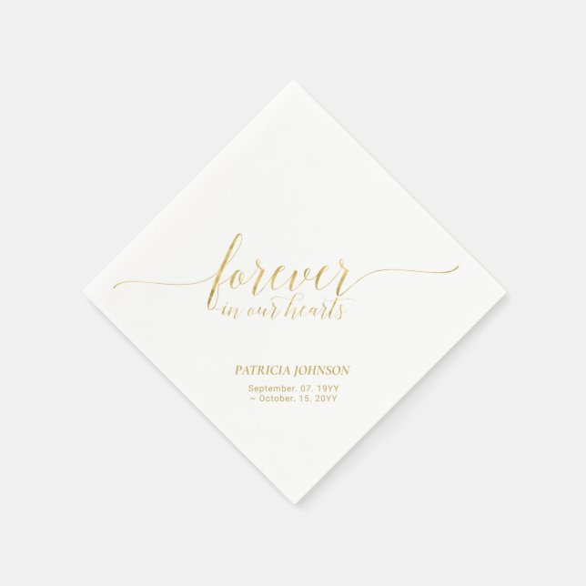 Forever Hearts | Elegante Gold Script Memorial Serviette (Ecke)