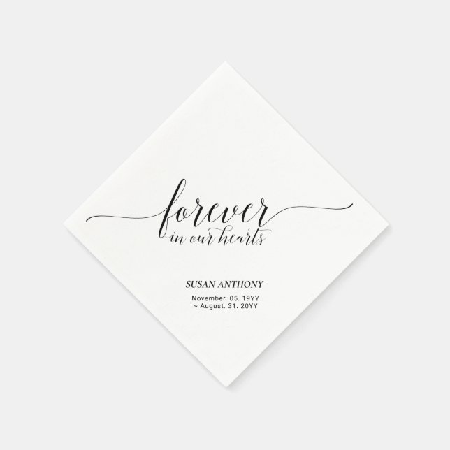 Forever Hearts | Elegante Script Memorial Funeral Serviette (Ecke)