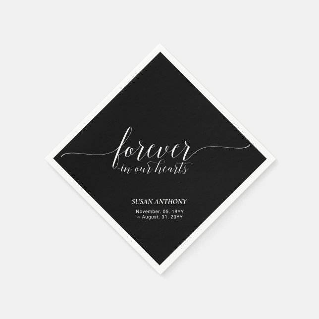 Forever Hearts | Elegante Script Memorial Funeral  Serviette (Ecke)